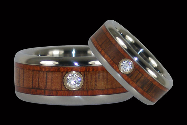 Bloodwood and Koa Diamond Hawaii Titanium Rings®