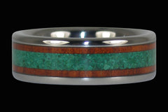 Green Malachite Red Bloodwood Titanium Ring Band - Hawaii Titanium Rings
