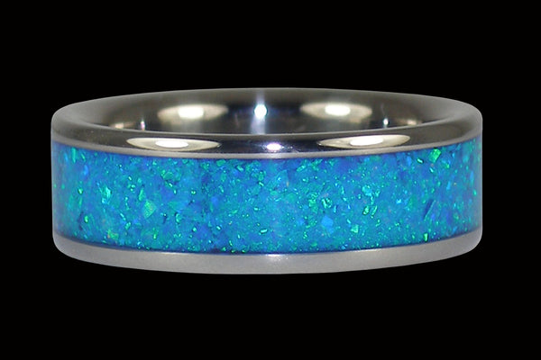 Blue Azure Opal Titanium Rings