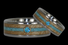 Blue Diamond Mango Wood Turquoise Rings - Hawaii Titanium Rings
 - 1