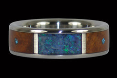 Australian Opal and Blue Diamond Titanium Ring - Hawaii Titanium Rings
 - 1
