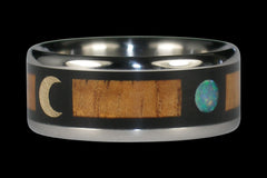 Blue Opal and Gold Moon Titanium Ring - Hawaii Titanium Rings
 - 1