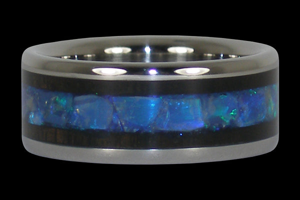 Blue Opal and Blackwood Titanium Ring