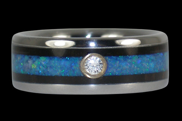 Blue Opal and Wood Diamond Hawaii Titanium Ring®