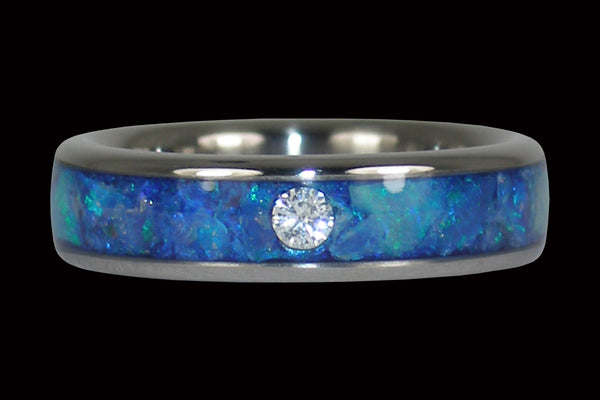 Blue Opal Diamond Titanium Stack Ring From Hawaii Titanium Rings®