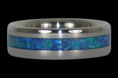 Sky Blue Opal Titanium Ring Band - Hawaii Titanium Rings
 - 1