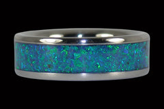 Blue Peacock Lab Opal Titanium Ring - Hawaii Titanium Rings
