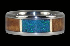 Koa Wood and Blue Opal Window Ring - Hawaii Titanium Rings
