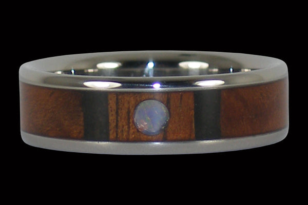 Hawaiian Koa Wood and Opal Hawaii Titanium Ring®