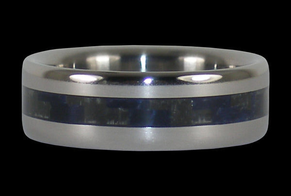 Blue Carbon Fiber Titanium Narrow Inlay Ring
