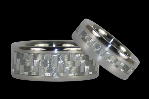 White Carbon Fiber Wedding Ring Set