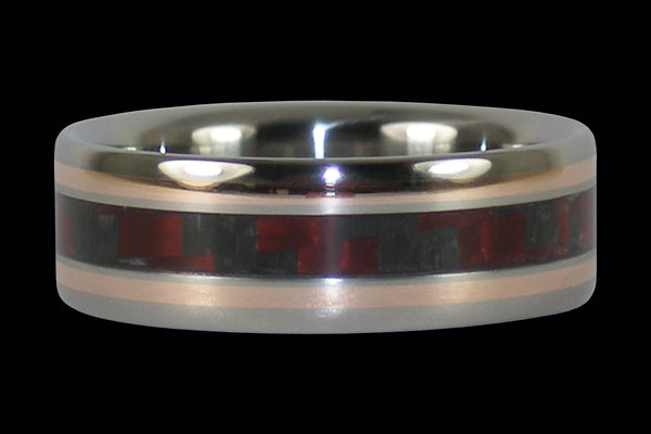 Red Carbon Fiber Titanium Ring with Rose Gold