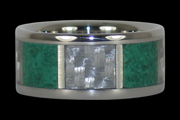 Malachite and White Carbon Fiber Titanium Ring