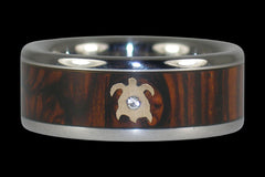 Cocobolo Ring with Diamond and Gold Turtle - Hawaii Titanium Rings
 - 1