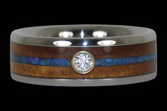 Diamond Wood and Opal Titanium Ring - Hawaii Titanium Rings
