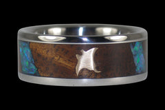 Three Falls Black Opal Curly Koa Manta Titanium Ring - Hawaii Titanium Rings