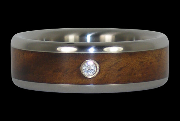Diamond HawaiianTitanium Ring® Wedding Band with Curly Koa