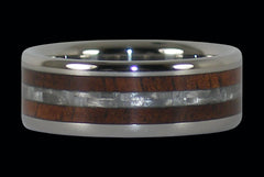 Curly Koa and White Carbon Fiber Ring - Hawaii Titanium Rings
 - 1
