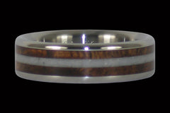 Curly Hawaiian Koa Wood Titanium Ring Band with White Coral - Hawaii Titanium Rings
 - 1