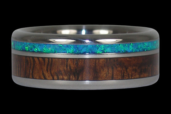 Blue Opal and Hawaiian Koa Hawaii Titanium Ring®
