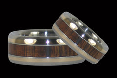 Titanium Ring Set featuring Koa Wood and Gold - Hawaii Titanium Rings
 - 1