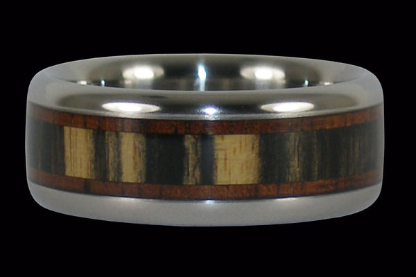 Black and White Ebony with Koa Wood from Hawaii Titanium Rings®