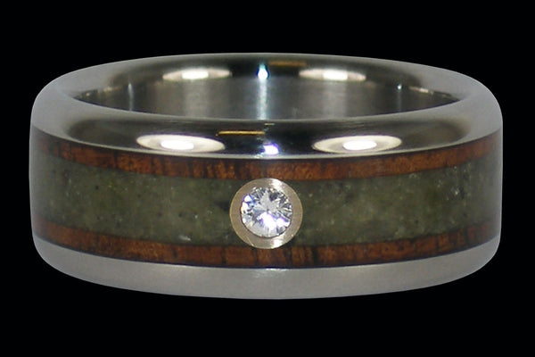 Diamond Koa and Peridot Hawaii Titanium Ring®