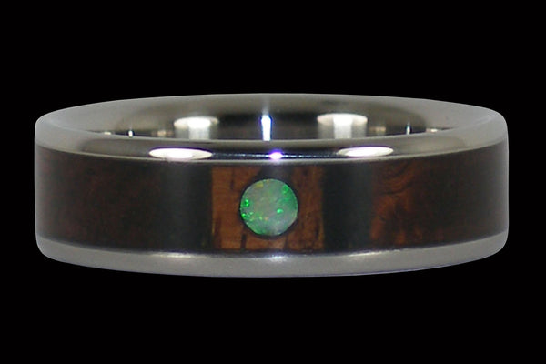 Opal Cabochon and Wood Titanium Ring