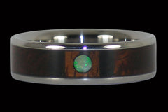 Opal Cabochon and Wood Titanium Ring - Hawaii Titanium Rings
