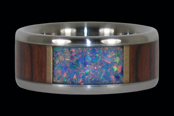Kingwood and Lab Opal Titanium Ring
