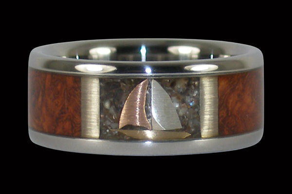 Sailboat Titanium Ring with Black Pearl From Hawaii Titanium Rings®