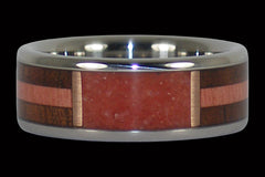 Red Coral and Exotic Wood Ring - Hawaii Titanium Rings
