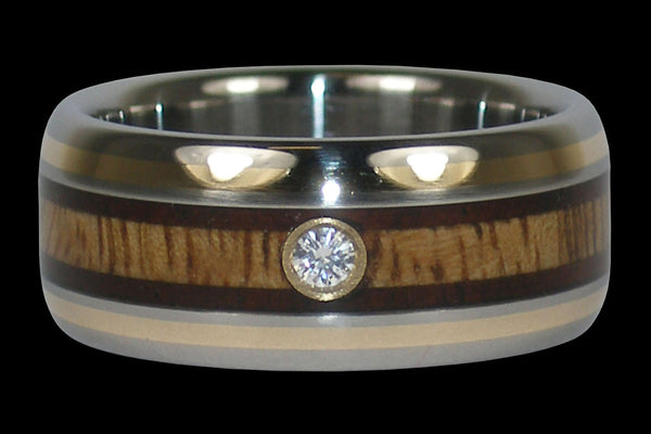 Gold and Wood Diamond Hawaii Titanium Ring®