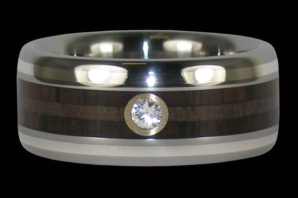 White Gold Diamond and Wood Titanium Ring