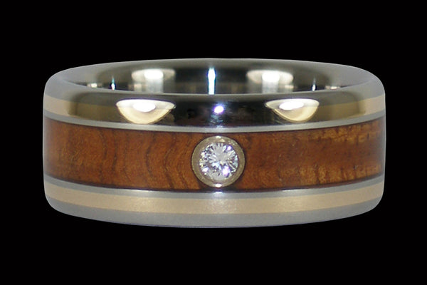 Tiger Koa Wood Diamond Hawaiian Wedding Ring from Hawaii Titanium Rings®