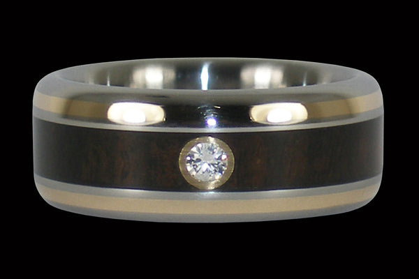 Milo Wood and Diamond Titanium Ring with Gold