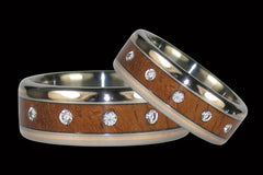 Diamond Titanium Ring Set with Koa and Gold - Hawaii Titanium Rings
 - 1