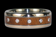 Gold Inlay Wood and Diamond Titanium Ring - Hawaii Titanium Rings
 - 1