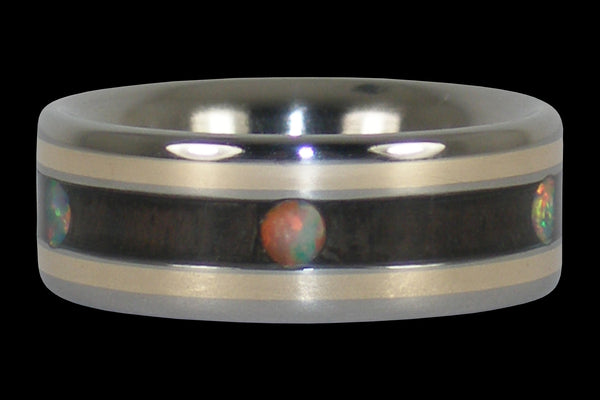 Gold and Opal Cabochon Wood Titanium Ring