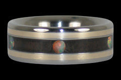 Gold and Opal Cabochon Wood Titanium Ring - Hawaii Titanium Rings
