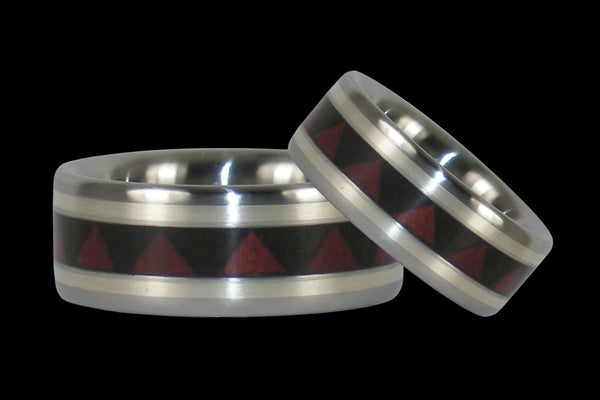 Tribal Titanium Ring Set with Silver Inlays