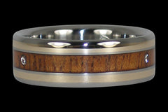Triple Diamond Hawaiian Wood Titanium Ring - Hawaii Titanium Rings
 - 1