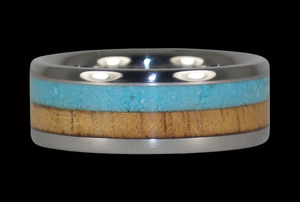 Hawaii Titanium Ring® with Sleeping Beauty Turquoise and Koa Wood