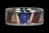 Blue Opal Wood Inlay Titanium Tribal Ring Set - Hawaii Titanium Rings
 - 2