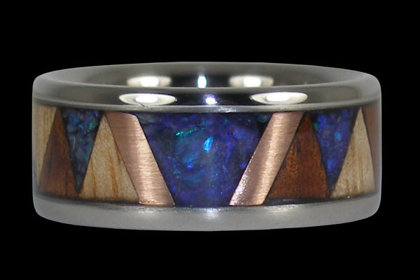 Tribal Wood and Opal Titanium Ring Band