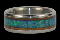 Green Natural Opal and Hawaiian Koa Wood Titanium Ring - LR WSSWTK - Handcrafted in Hawaii | Hawaii Titanium Rings®