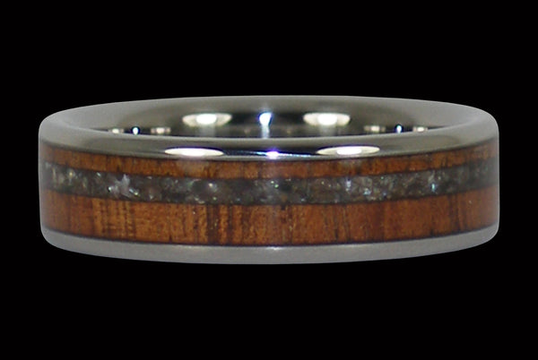 Black Pearl and Koa Wood Inlay Hawaii Titanium Ring®