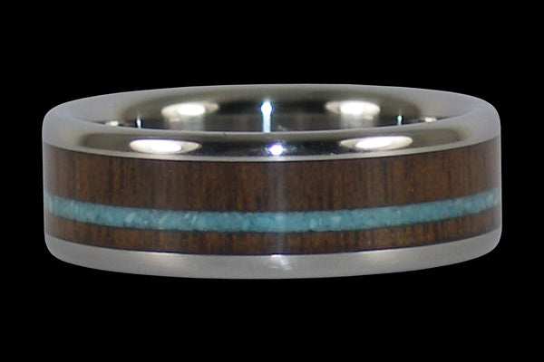 Walnut and Turquoise Titanium Ring