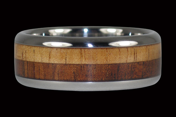 Light and Dark Koa Wood Hawaii Titanium Ring®