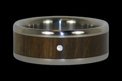Lignum Vitae Wood Titanium Ring with Diamond - Hawaii Titanium Rings
